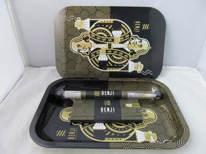 Benji Rolling Tray 6.5inch X 9inch w/ Paper & Cone (King Black) w/ Magnetic Lid - elevapers