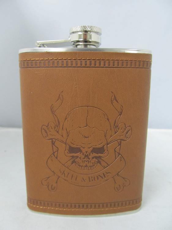 8oz Leather Wrapped Stainless Steel Flask w/ Diff Engraving - elevapers