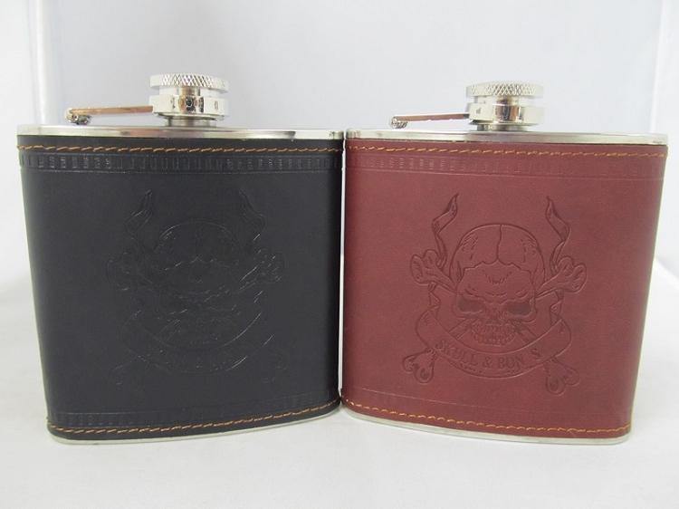 6oz Leather Wrapped Stainless Steel Flask w/ Diff Engraving - elevapers