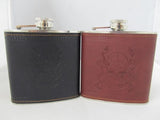 6oz Leather Wrapped Stainless Steel Flask w/ Diff Engraving - elevapers