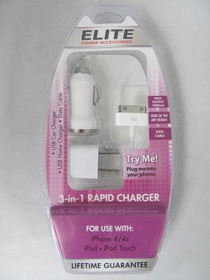 Iphone 4 - 3 IN 1 Rapid Car Charger - elevapers