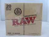 Raw Hemp Wick Rolls 20 ft / 6 meter 20 Rolls Display